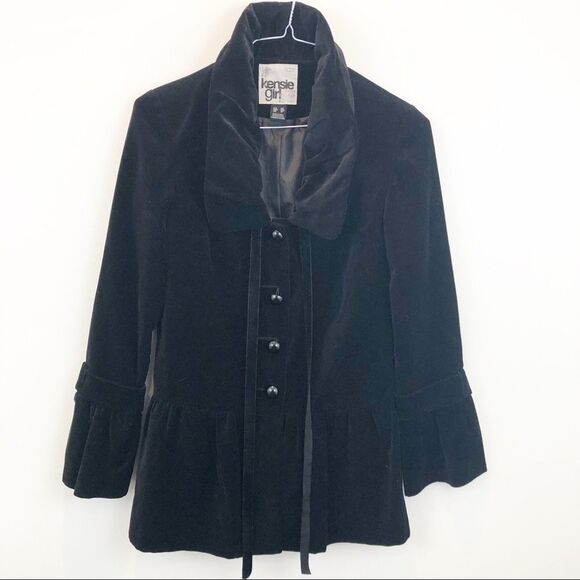 Kensie Black Velvet Button Front Peplum Jacket Small - Picture 1 of 4